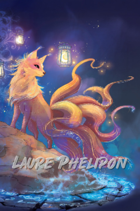 Renard Lanterne Nuit Digital Fantaisie Lumineux étoiles Queue Kitsune par Laure Phelipon