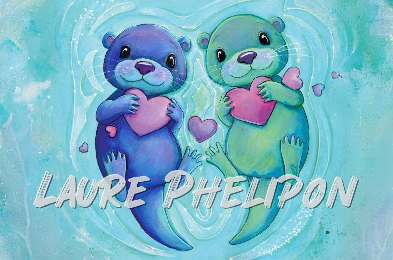 Aquarelle Amour Loutre Douceur Coeur Mignon Otarie par Laure Phelipon
