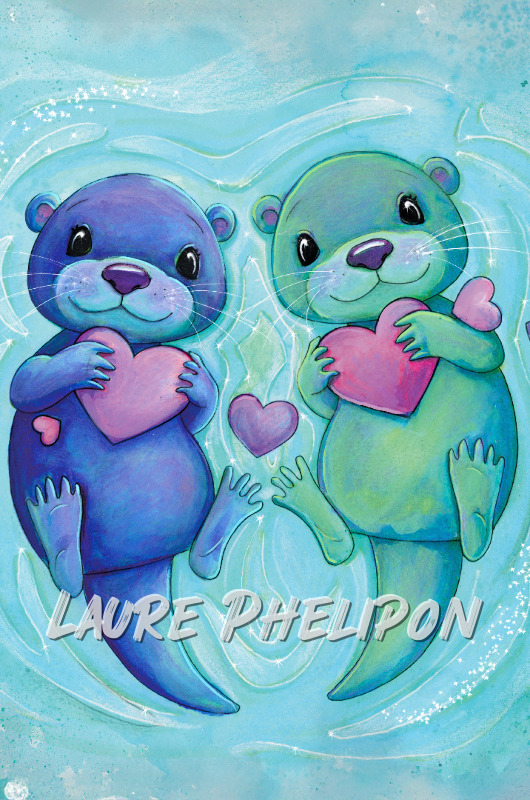Aquarelle Amour Loutre Douceur Coeur Mignon Otarie par Laure Phelipon