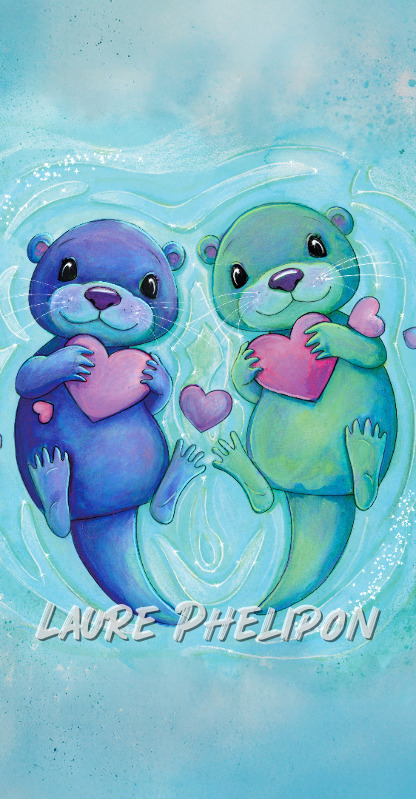 Aquarelle Amour Loutre Douceur Coeur Mignon Otarie par Laure Phelipon
