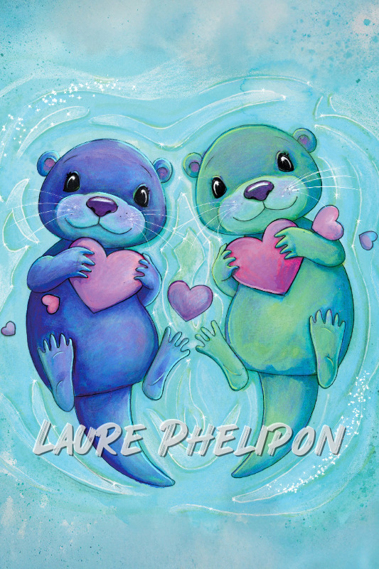 Aquarelle Amour Loutre Douceur Coeur Mignon Otarie par Laure Phelipon