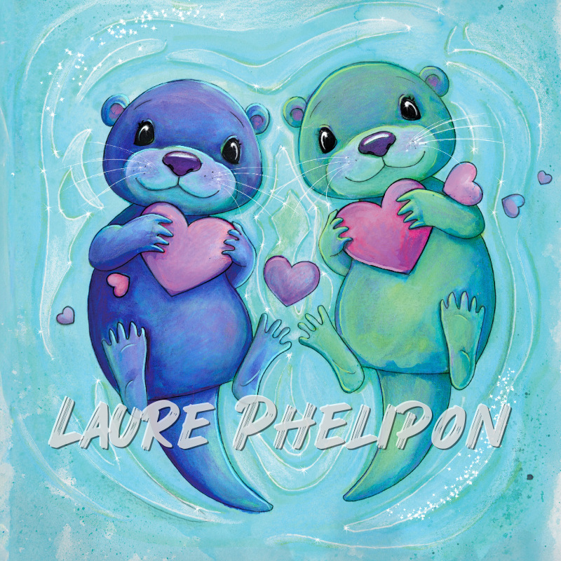 Aquarelle Amour Loutre Douceur Coeur Mignon Otarie par Laure Phelipon