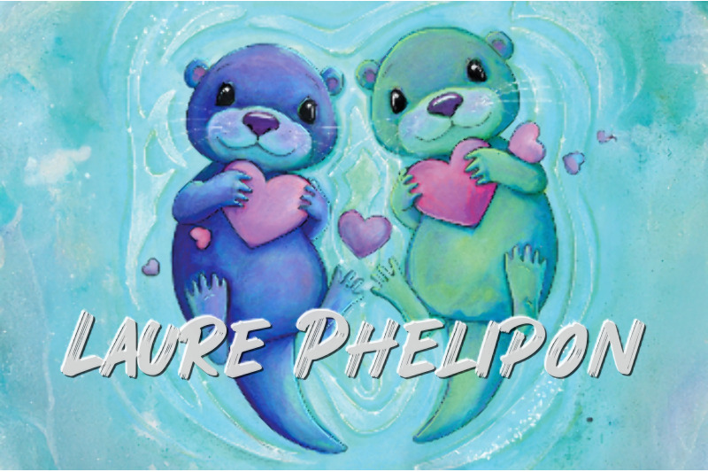 Aquarelle Amour Loutre Douceur Coeur Mignon Otarie par Laure Phelipon