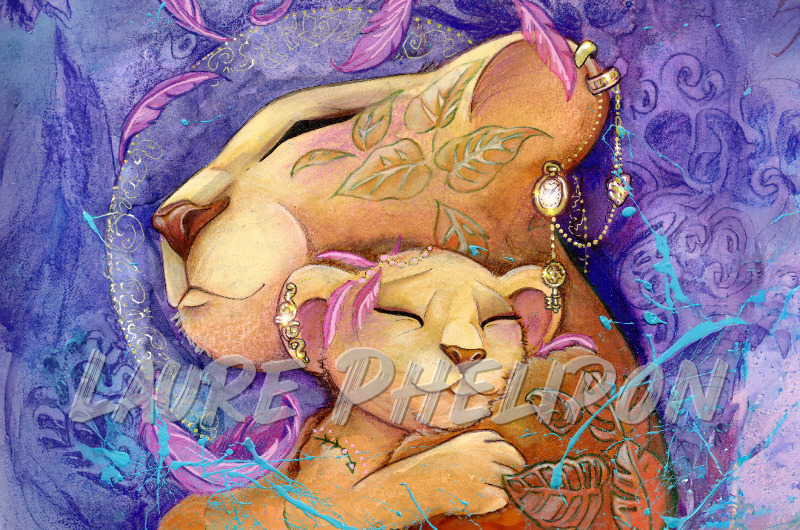 Aquarelle Peinture Lion Bijou Lionceau par Laure Phelipon