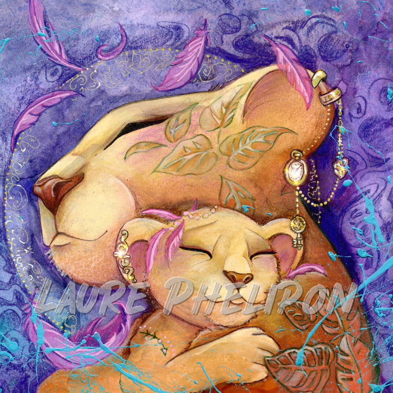 Aquarelle Peinture Lion Bijou Lionceau par Laure Phelipon