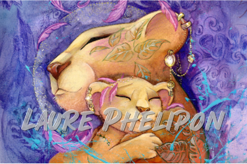 Aquarelle Peinture Lion Bijou Lionceau par Laure Phelipon