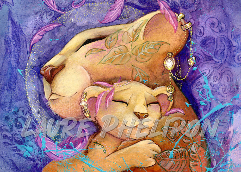 Aquarelle Peinture Lion Bijou Lionceau par Laure Phelipon