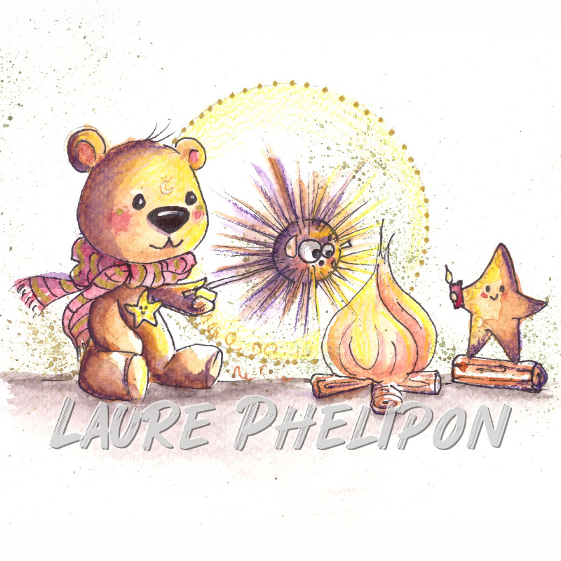 Aquarelle Ours inktober étoiles par Laure Phelipon