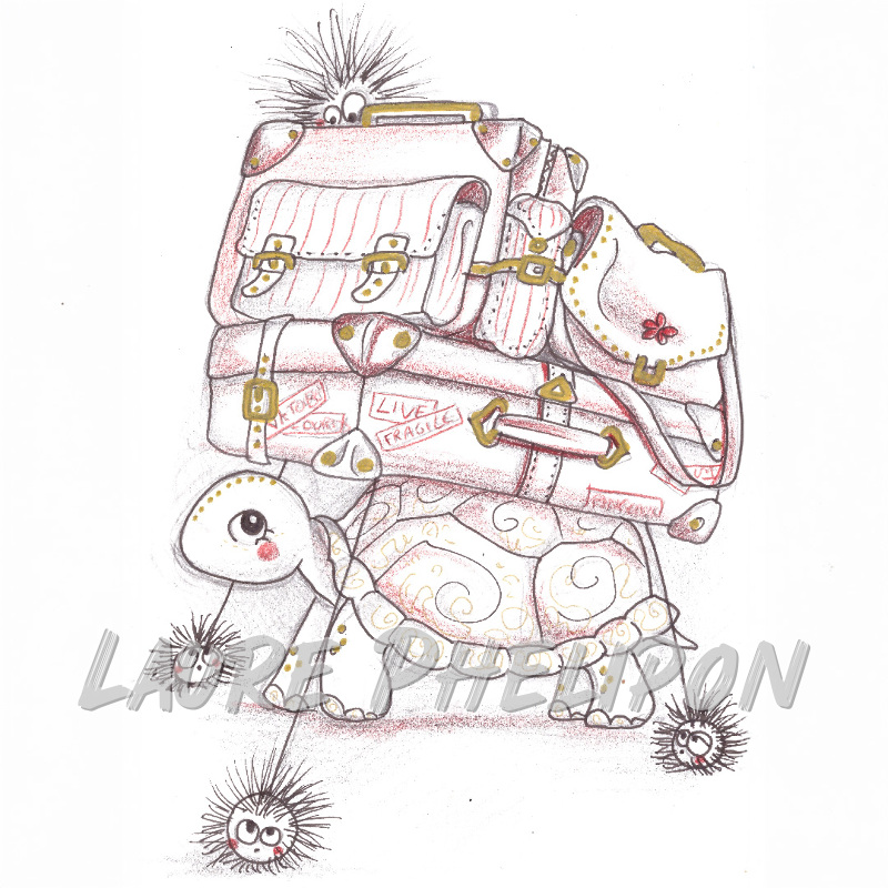 Tortue Dessin Valise inktober par Laure Phelipon