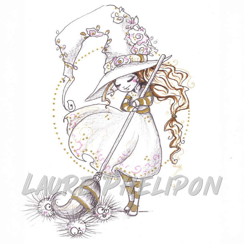 Sorcière Magique inktober Balai par Laure Phelipon