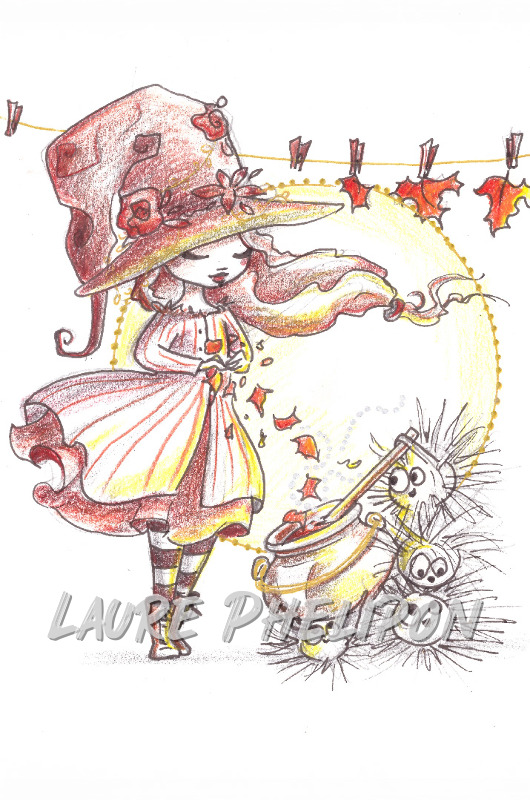 Aquarelle Chapeau Sorcière inktober par Laure Phelipon