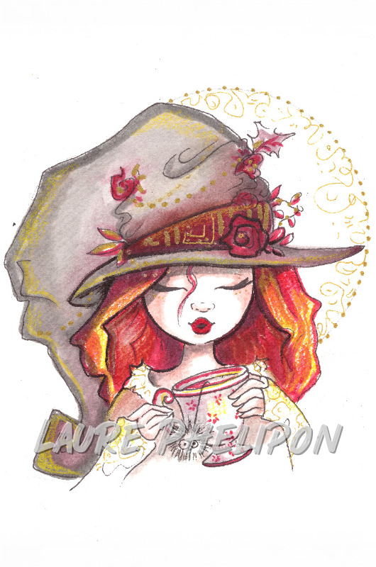 Aquarelle Tasse Chapeau inktober par Laure Phelipon