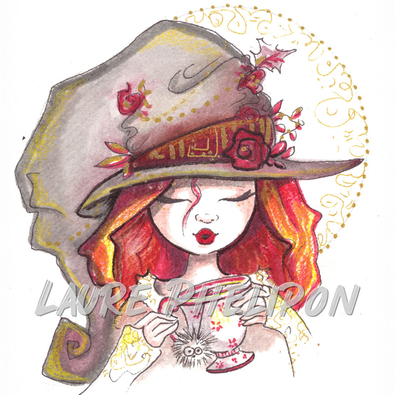 Aquarelle Tasse Chapeau inktober par Laure Phelipon