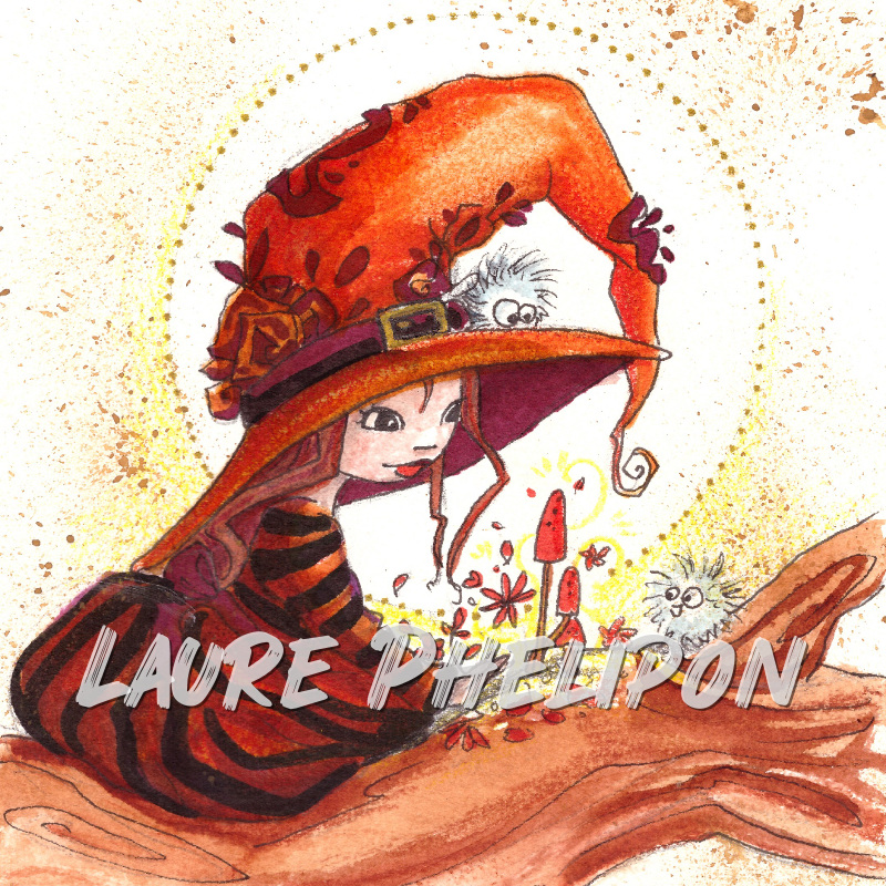 Aquarelle Chapeau Sorcière Automne inktober par Laure Phelipon