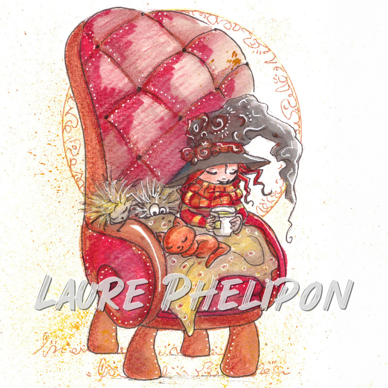 Aquarelle Chapeau Sorcière Thé par Laure Phelipon