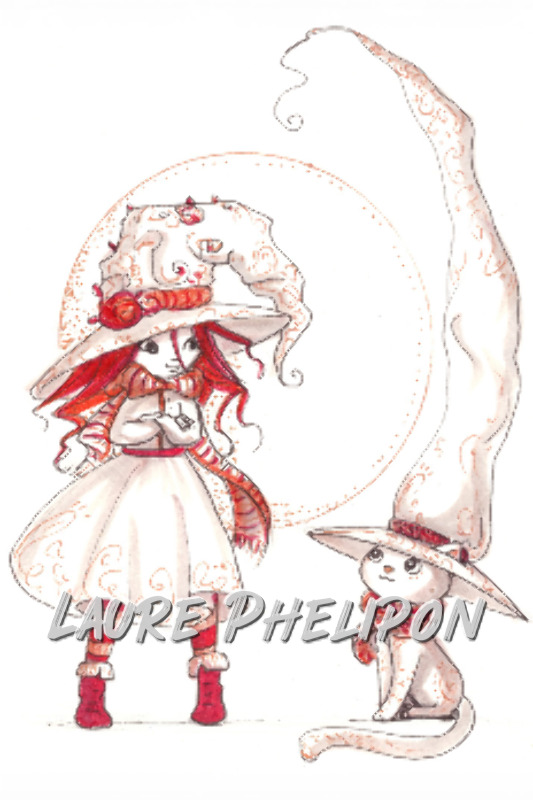 Chat Aquarelle Chapeau Sorcière inktober par Laure Phelipon