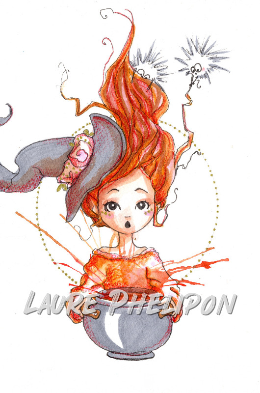 Aquarelle Sorcière inktober par Laure Phelipon