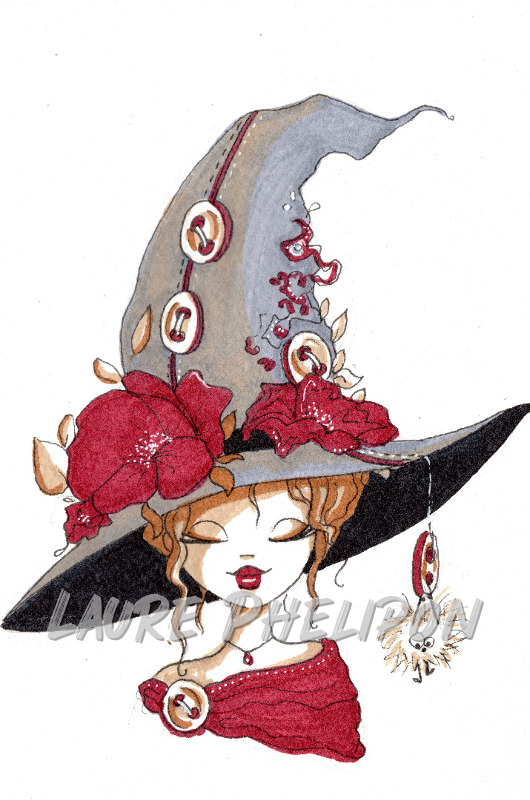 Aquarelle Chapeau Sorcière inktober par Laure Phelipon