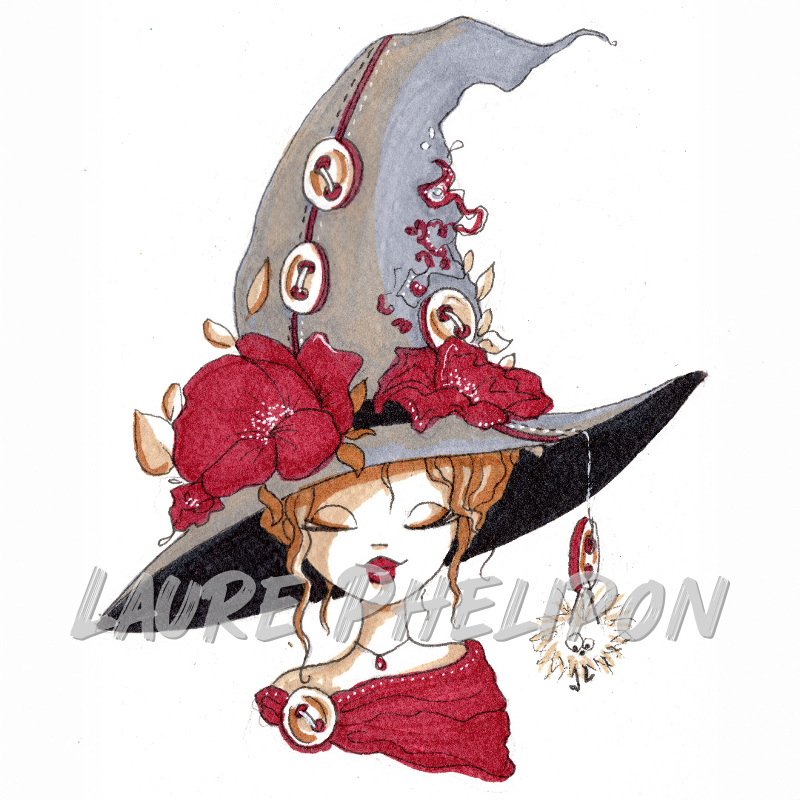 Aquarelle Chapeau Sorcière inktober par Laure Phelipon