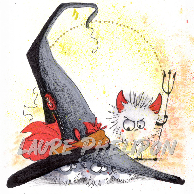 Aquarelle Sorcière Diable inktober par Laure Phelipon