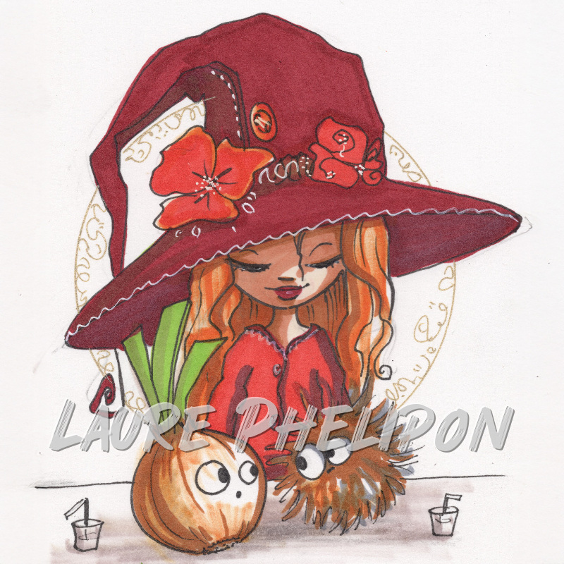 Aquarelle Chapeau Sorcière inktober par Laure Phelipon