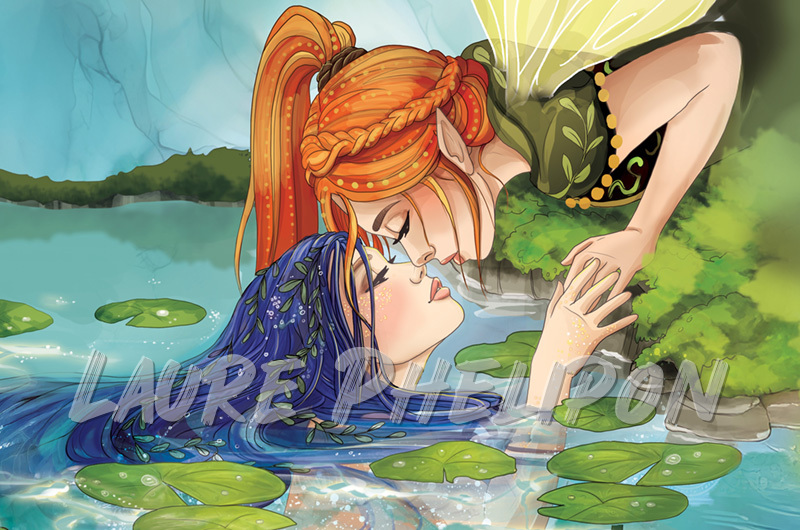 Femme Numérique Aile Nénufar Mystique Fantaisie Fée Lac Dryade Émotion par Laure Phelipon
