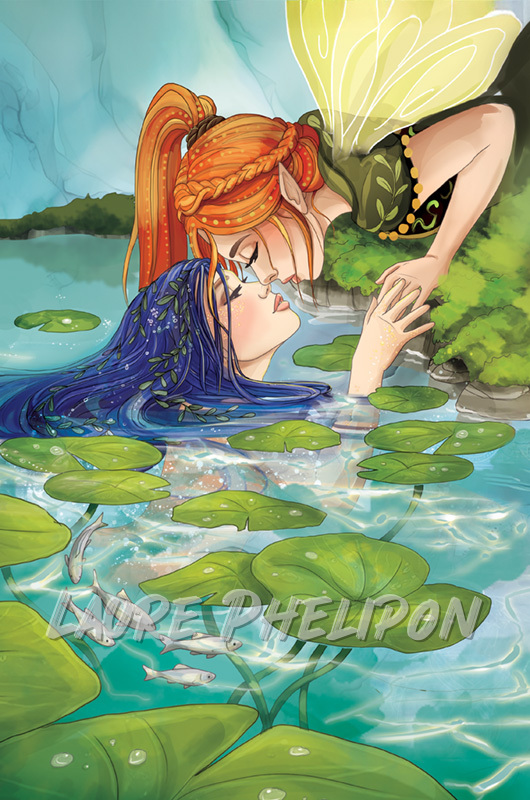 Femme Numérique Aile Nénufar Mystique Fantaisie Fée Lac Dryade Émotion par Laure Phelipon