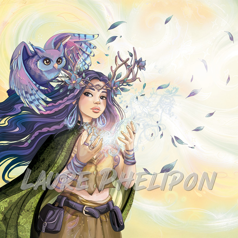 Oiseau Femme Plume Champignon Magie Shaman Chouette Chameau Druide par Laure Phelipon