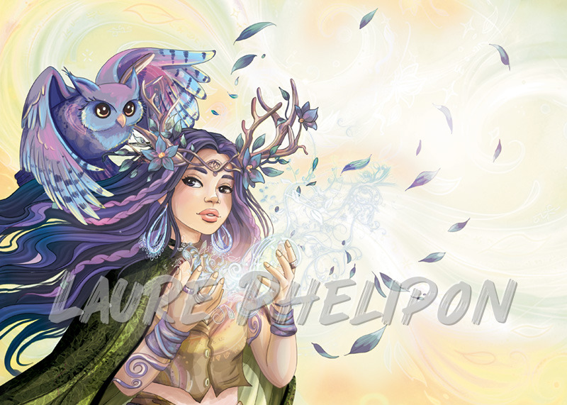 Oiseau Femme Plume Champignon Magie Shaman Chouette Chameau Druide par Laure Phelipon