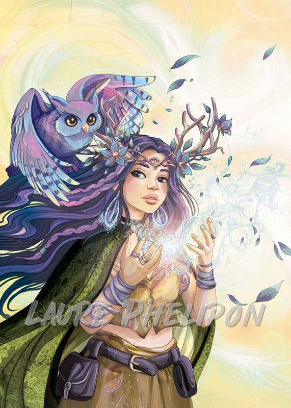 Oiseau Femme Plume Champignon Magie Shaman Chouette Chameau Druide par Laure Phelipon