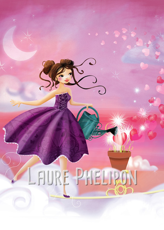 Coeur Fille Robe Rose Arrosoir par Laure Phelipon